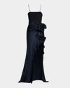 Cinq À Sept Drina Sleeveless Satin Wrap Gown In Navy