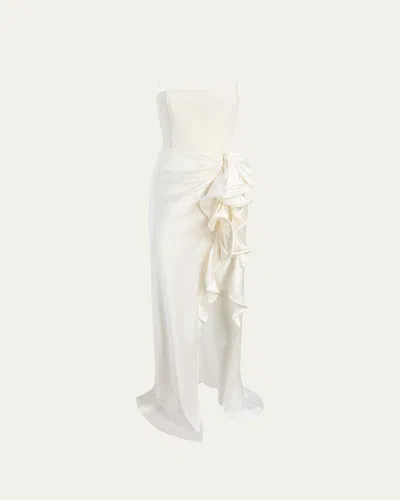 Cinq À Sept Drina Sleeveless Satin Wrap Gown In White