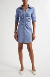 Cinq À Sept Elina Ruched Short-sleeve Mini Dress In Rustic Blue