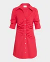 Cinq À Sept Elina Ruched Button-front Mini Dress In Red