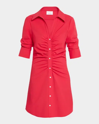 Cinq À Sept Elina Ruched Button-front Mini Dress In Red