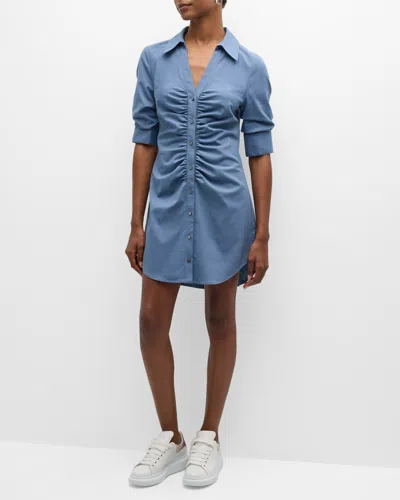 Cinq À Sept Elina Ruched Short-sleeve Mini Dress In Vintage Blue