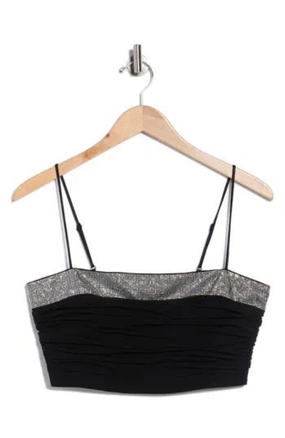 Cinq À Sept Elizabeth Rhinestone Scrunch Crop Top In Black