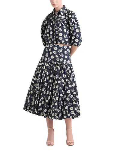 Cinq À Sept Cinq A Sept Ellah Mini Tossed Poppies Midi Skirt In Navy Multi