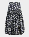 Cinq À Sept Cinq A Sept Ellah Mini Tossed Poppies Midi Skirt In Navy Multi