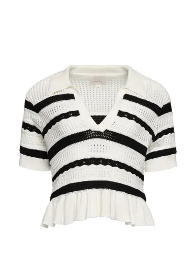 Cinq À Sept Elvire Striped-ruffled Top In White
