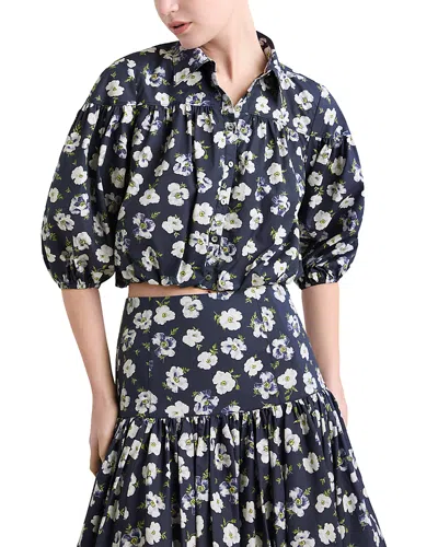 Cinq À Sept Cinq A Sept Elysa Mini Tossed Poppies Top In Navy Multi