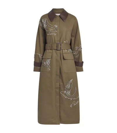 Cinq À Sept Almina Embellished Embroidered Trench Coat In Animal Print