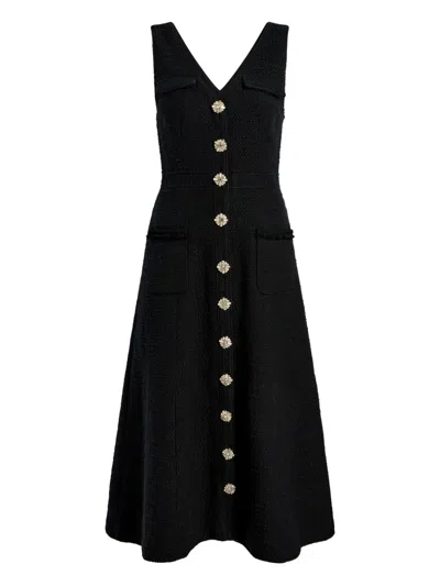Cinq À Sept Embellished-button Tweed Dress In Black