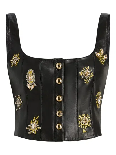 Cinq À Sept Embellished Buttoned Leather Top In Black