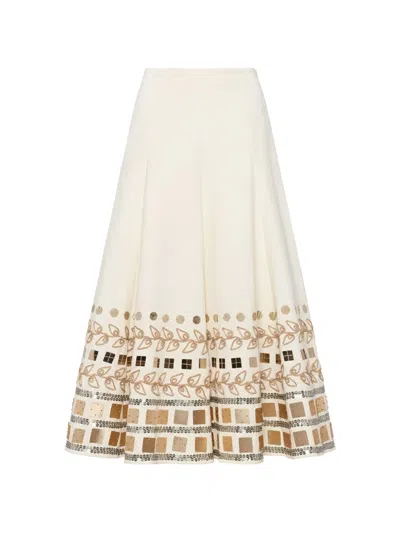 Cinq À Sept Embellished Cotton Skirt In White