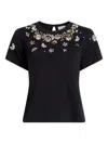 Cinq À Sept Tumbling Flowers Shrunken T-shirt In Black