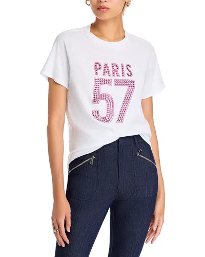 Cinq À Sept Cinq A Sept Embellished Paris 57 Tee In White/hot Magenta