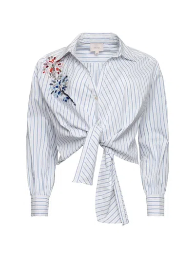 Cinq À Sept Embellished Striped Tie Top In Blue