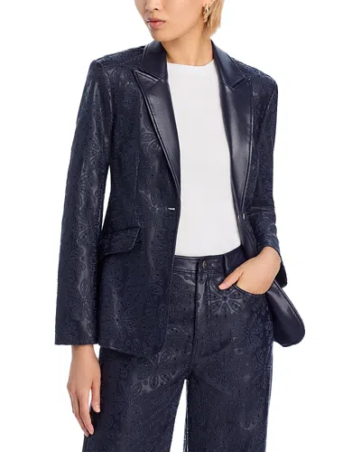 Cinq À Sept Cinq A Sept Embroidered Faux Leather Blazer In Blue