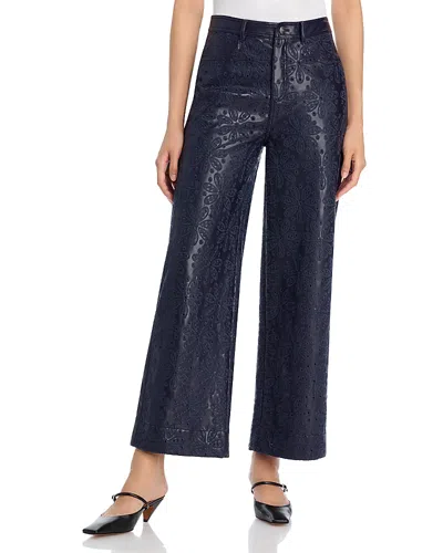 Cinq À Sept Cinq A Sept Embroidered Faux Leather High Rise Jeans In Navy In Blue