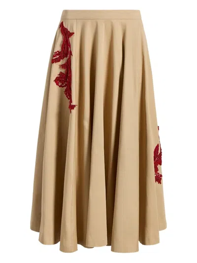 Cinq À Sept Embroidered Pleated Skirt In Brown