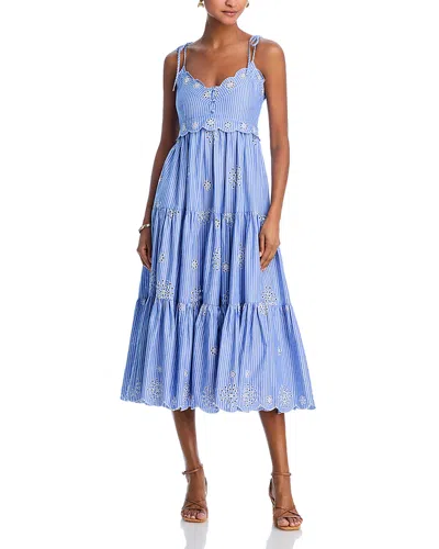 Cinq À Sept Cinq A Sept Embroidered Stripe Dress In Endless Blue