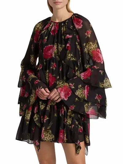 Cinq À Sept Emelia Baroque Roses Minidress In Obsidian Multi