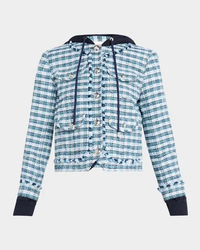 Cinq À Sept Emery Hooded Tweed Jacket In Navy Multi