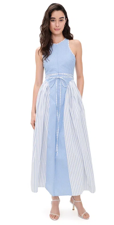 Cinq À Sept Emin Mixed Stripe Sleeveless Cotton Blend Maxi Dress In Blue