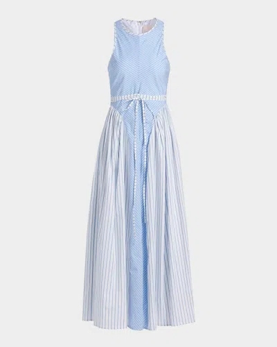 Cinq À Sept Emin Stripe Sleeveless A-line Midi Dress In Blue