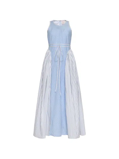 Cinq À Sept Emin Striped Tie-waist Maxi Dress In Blue