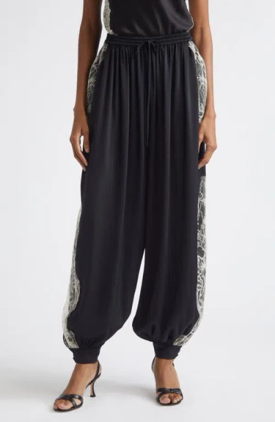 Cinq À Sept Esme Lace Detail Satin Balloon Pants In Black