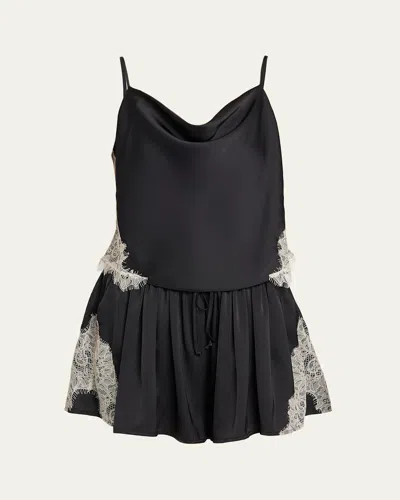 Cinq À Sept Esme Satin Lace-trim Camisole In Black/gardenia