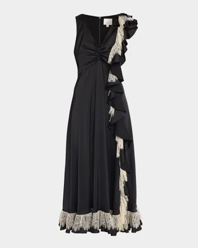 Cinq À Sept Esme Satin Minna Midi Dress In Black