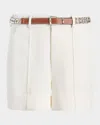 Cinq À Sept Ester Cuffed Shorts With Rhinestone Belt In White