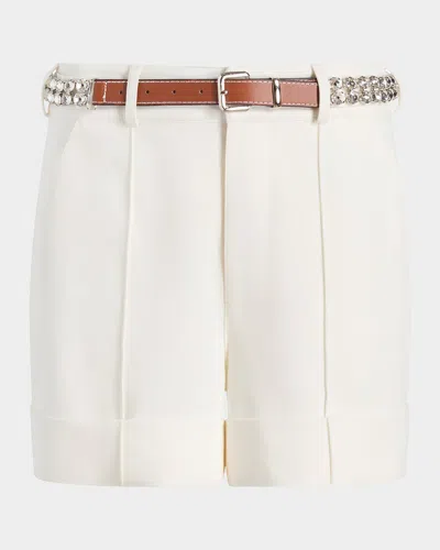 Cinq À Sept Ester Cuffed Shorts With Rhinestone Belt In White