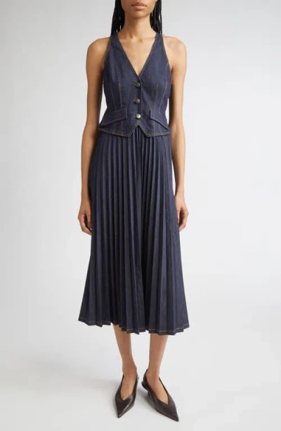 Cinq À Sept Esther Sleeveless Pleated Denim Midi Dress In Purple