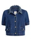 Cinq À Sept Ethel Petal Collar Short Sleeve Denim Jacket In Blue