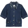 Cinq À Sept Ethel Petal Collar Short Sleeve Denim Jacket In Blue