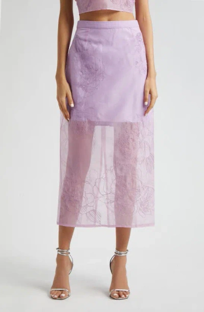 Cinq À Sept Cinq A Sept Etta Embroidered Organza Midi Skirt In Purple