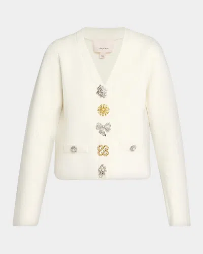 Cinq À Sept Evania Embellished Wool-blend Cardigan In White