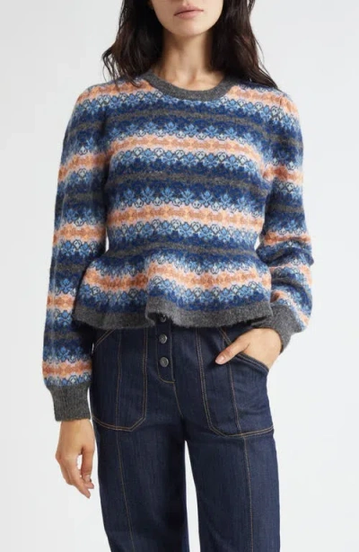 Cinq À Sept Evelyn Stripe Peplum Crewneck Sweater In Multi