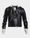 Cinq À Sept Evie Combo Vegan Leather Moto Jacket In Navy/heather Gr