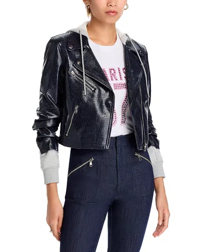 Cinq À Sept Evie Combo Vegan Leather Moto Jacket In Navy/heather