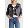 Cinq À Sept Evie Snakeprint Embossed Mixed Media Faux Leather Moto Jacket In Black