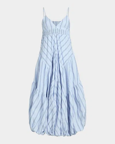 Cinq À Sept Evory Stripe Bubble Hem Cotton Blend Sundress In Blue