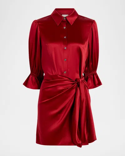Cinq À Sept Fabbie Draped Mini Silk Shirtdress In Red