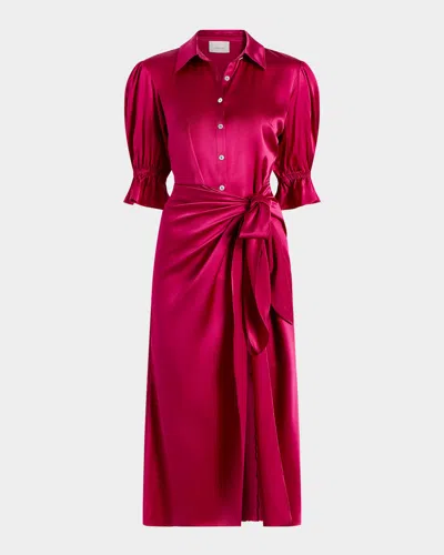 Cinq À Sept Fabbie Short-sleeve Gathered Silk Shirtdress In Pink