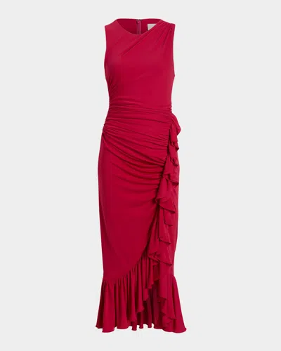 Cinq À Sept Fatima Sleeveless Ruffled Midi Dress In Red