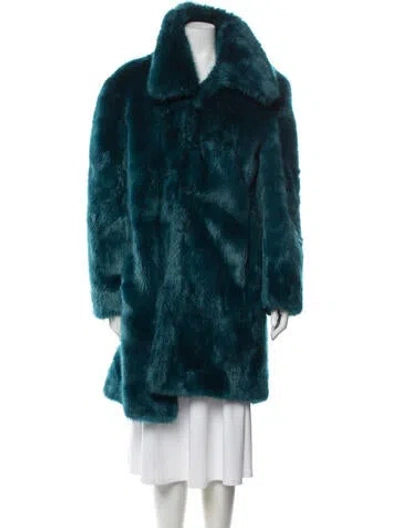 Pre-owned Cinq À Sept Faux Fur Coat In Blue