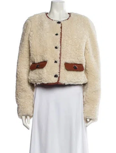 Pre-owned Cinq À Sept Faux Fur Tweed Pattern Faux Fur Jacket In Neutral