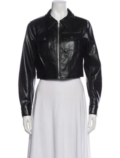 Pre-owned Cinq À Sept Faux Leather Biker Jacket In Black
