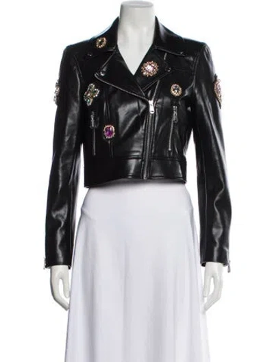 Pre-owned Cinq À Sept Faux Leather Biker Jacket In Black