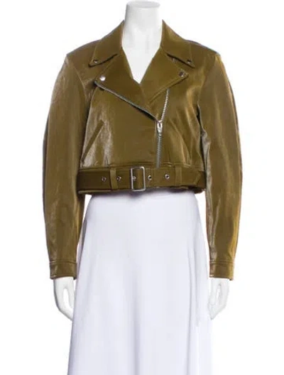 Pre-owned Cinq À Sept Faux Leather Biker Jacket In Green